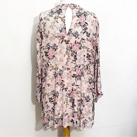 MASSINI floral print sheer yoke and sleeve lined body ruffle trim blouse 3X - Picture 5 of 9